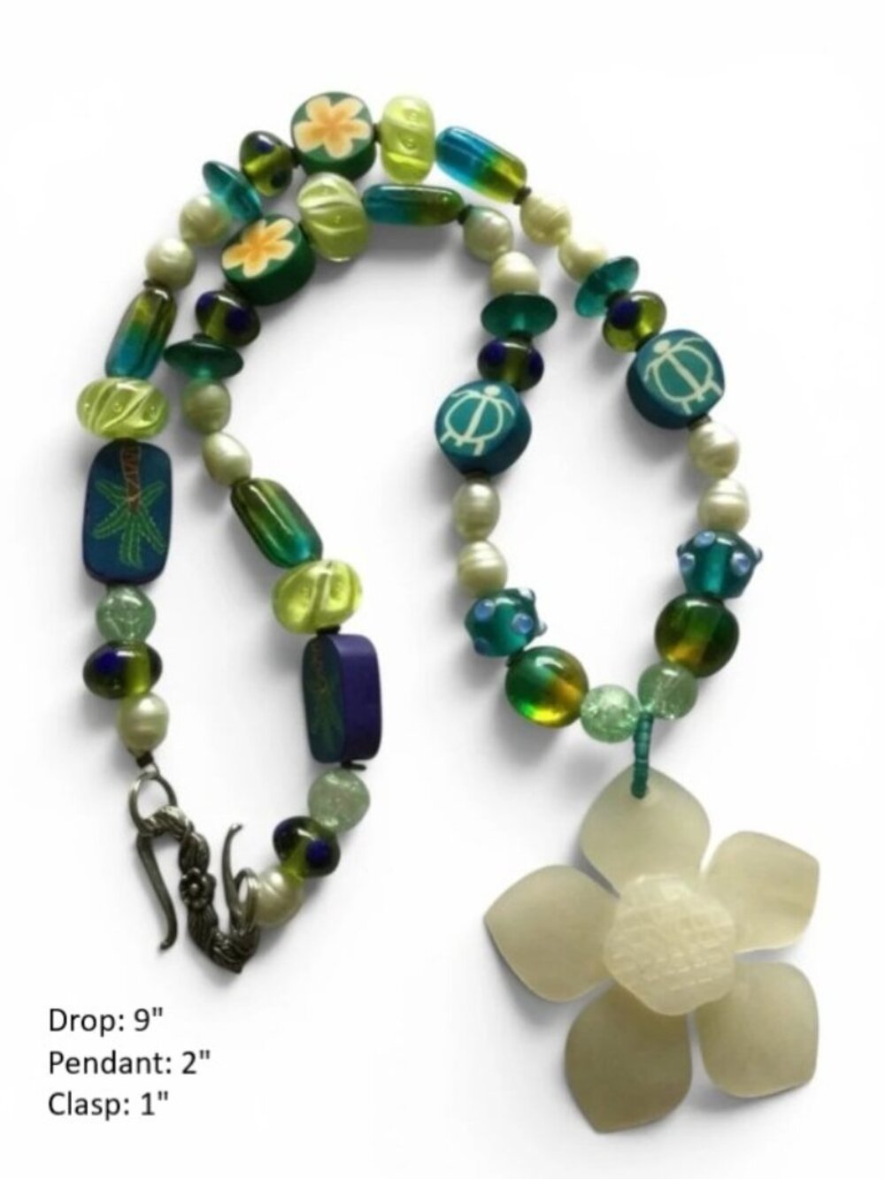 🎉HP🎉 Vtg Handcrafted MOP Floral Pendant Tropical Necklace - Pick Your Earrings - Picture 3 of 15